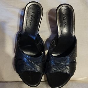 Black platform sandals.